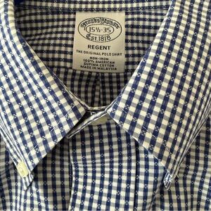 Brooks Brothers Blue Gingham Check Dress Shirt Men’s 15 1/2-35 Non Iron Regent